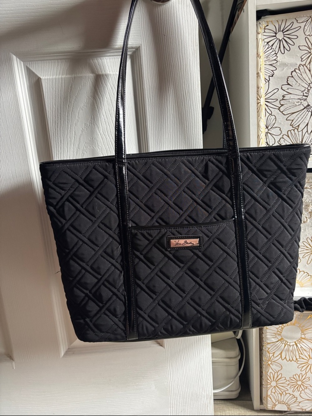 Vera Bradley Black Quilted Tote with Front Pocket